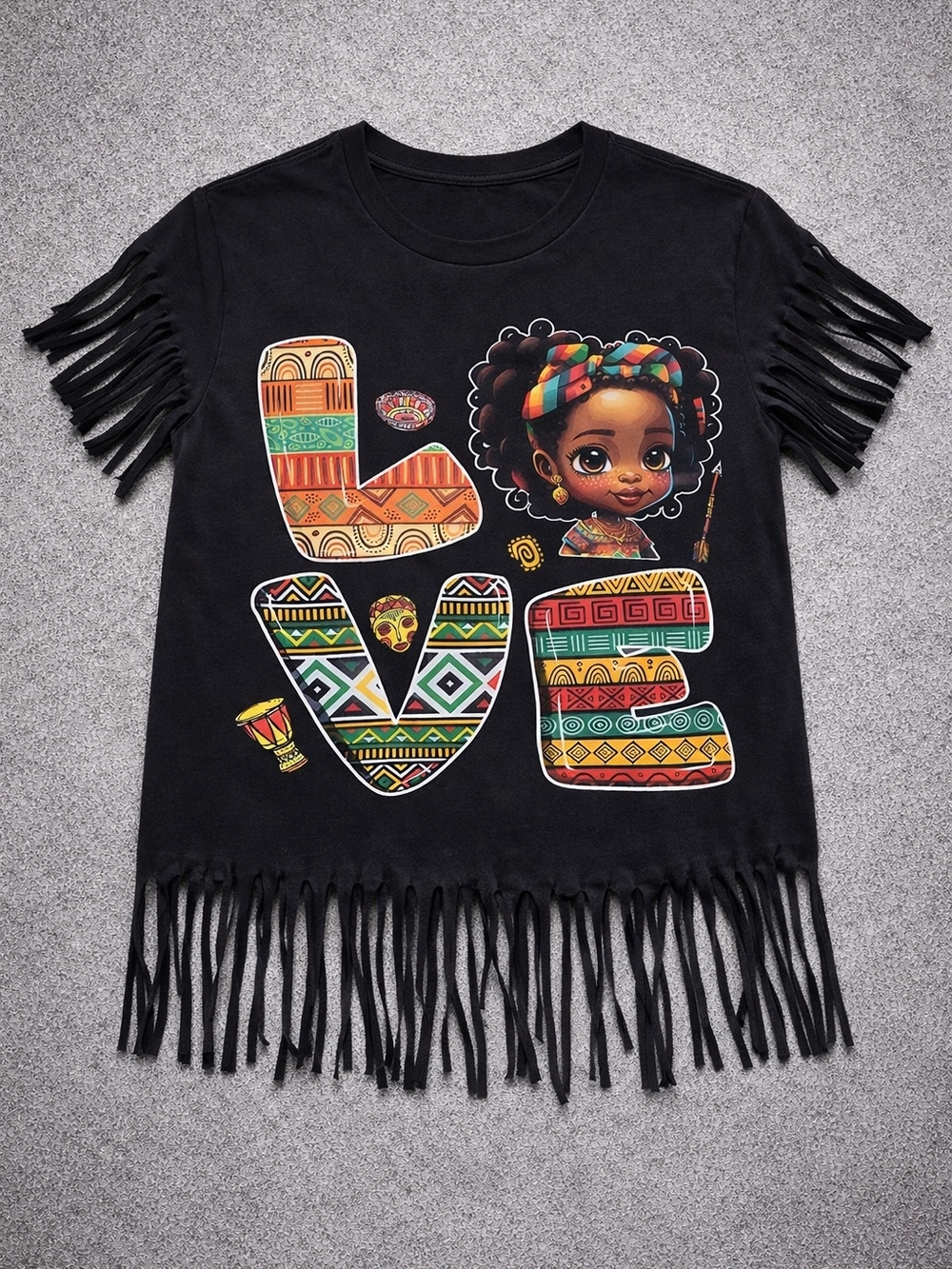 Black Fringe "LOVE" Graphic Tee with Afro Girl